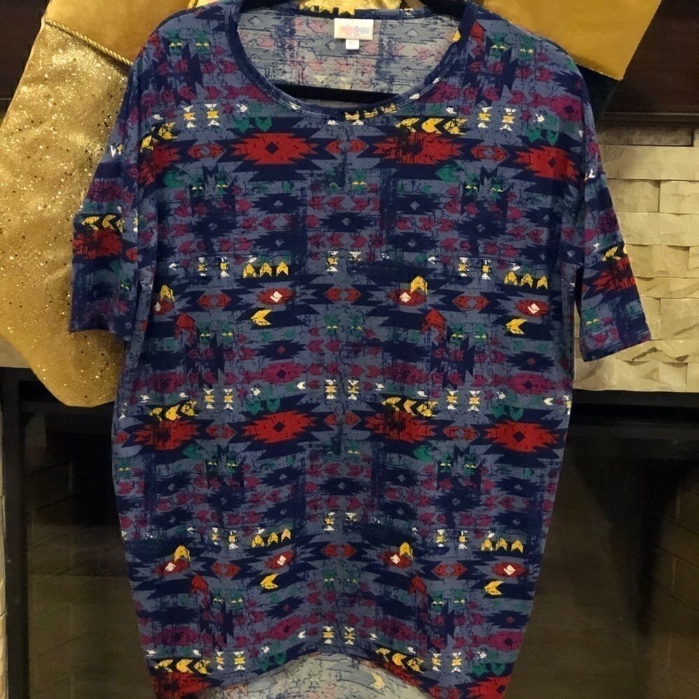 Lularoe Irma Blue Tribal Print Tunic Shirt  XS